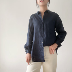【秋冬の支度★6色入り】100％リネン生地＊折り襟長袖シャツ＊定番の貝殻ボタン＊T-104X 18枚目の画像