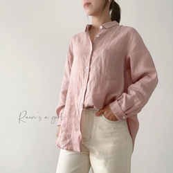 【秋冬の支度★6色入り】100％リネン生地＊折り襟長袖シャツ＊定番の貝殻ボタン＊T-104X 7枚目の画像