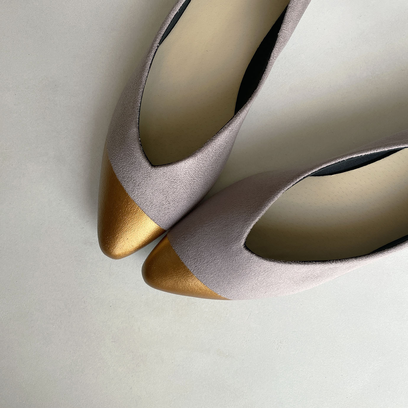 パンプス「ポインテッドトゥ Anti」パープル×ローズゴールド＊大人のローヒール【22.5-24.5】受注制作