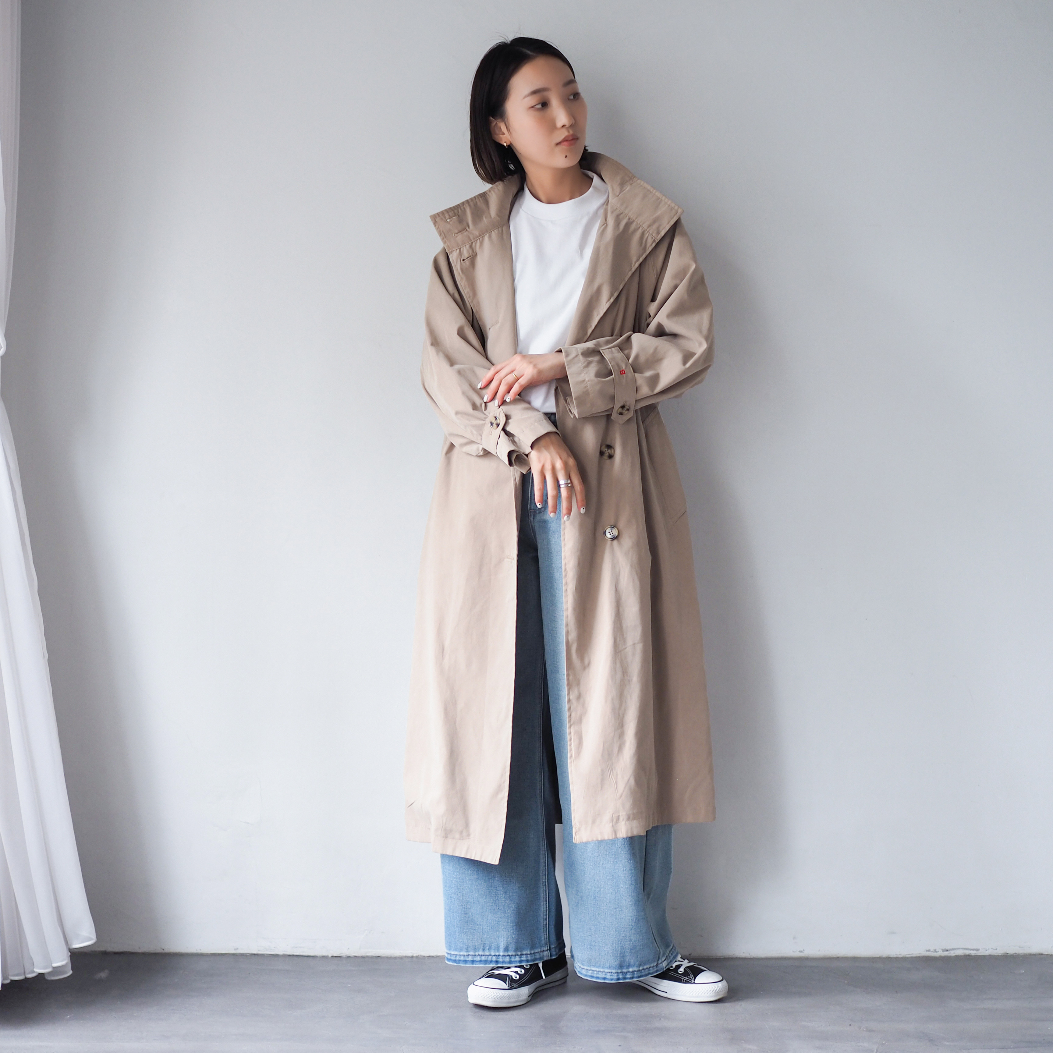 スタンドカラーコート ロング丈 ベージュ コート BLUEWHITE 通販