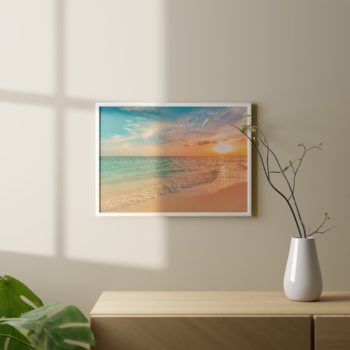 アートポスター トロピカルビーチ ターコイズブルー サンセット 南国