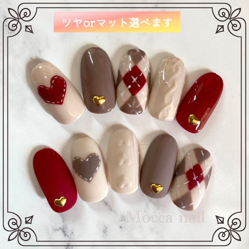【No.030】ネイルチップ♡赤ネイル♡オフホワイト♡冬ネイル♡ニットネイル 人気順｜ニット/ネイルチップのネイルデザイン｜ネイルブック