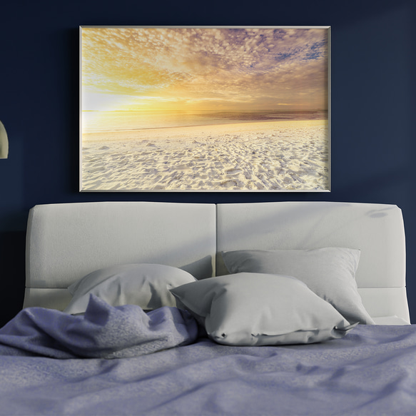 海洋沙灘金色夕陽山水畫/室內海報外國藝術/5235 第6張的照片