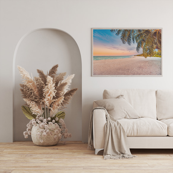 浪漫日落白沙灘和棕櫚樹景觀/室內海報外國藝術/5237 第5張的照片