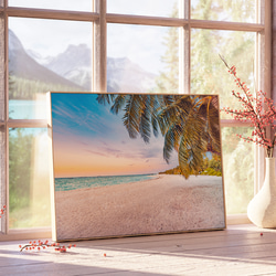 浪漫日落白沙灘和棕櫚樹景觀/室內海報外國藝術/5237 第4張的照片