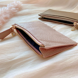 シャイニングハート　コインケース　ベージュ　ピンク　薄型　　小銭入れ　革ミニ財布　カードケース　　パスケース　ジルコニア 5枚目の画像