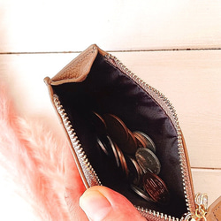 シャイニングハート　コインケース　ベージュ　ピンク　薄型　　小銭入れ　革ミニ財布　カードケース　　パスケース　ジルコニア 6枚目の画像