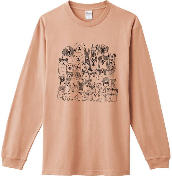 【SALE】犬集合　ロングスリーブ　Tシャツ　ピンク（長袖） 1枚目の画像