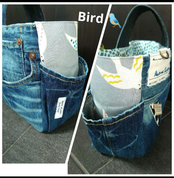 No.315【DENIM✖️BIRD 太めワンハンドルBAG❤️wide幅✨】お揃いチャーム付 7枚目の画像