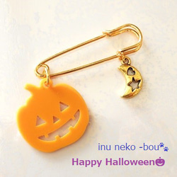 チャリティー★Happy Halloween☆彡 ジャックオーランタンのミニミニブローチピン　＊ハロウィン　ブローチ 1枚目の画像