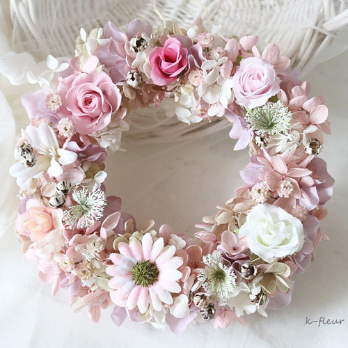 送料無料 甘いピンクのお花たち プリザーブドフラワー K-FLEUR