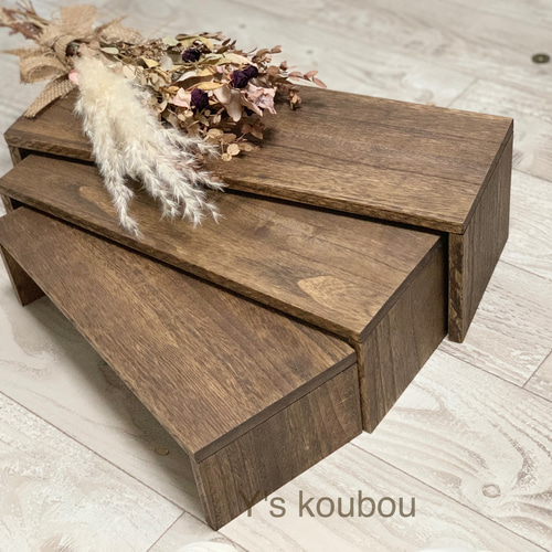 CAFE 3-stage type WOOD SHELF BOX！BLACK（Wooden Box Display Shelf  