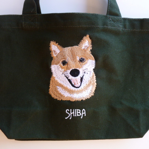 柴犬 刺繍トートバック （モスグリーン） トートバッグ MZ