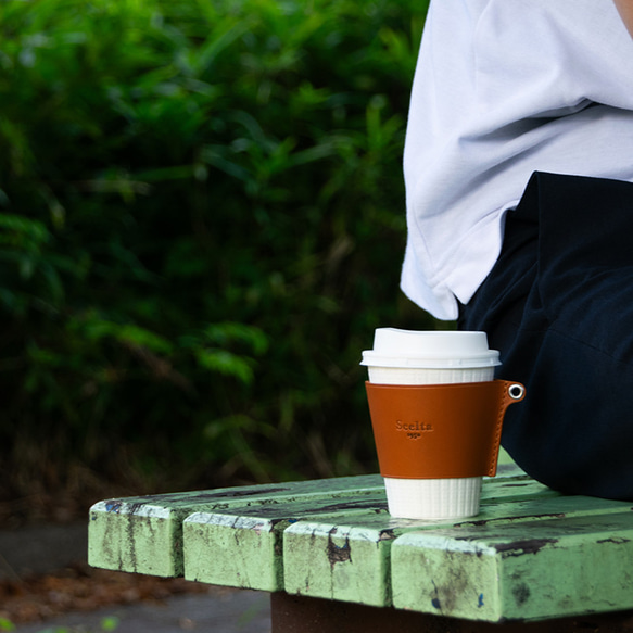 カップスリーブ 【国産レザー】 コーヒーカップホルダー カフェ coffee スタバ 雑貨 プレゼント 4枚目の画像