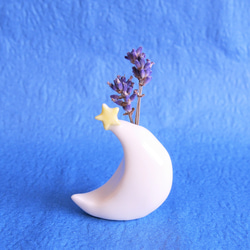 【小さい 花瓶 月３点セット　満月・半月・三日月】白 陶器 ミニチュア 一輪挿し 手作り 贈り物 星 月 3枚目の画像
