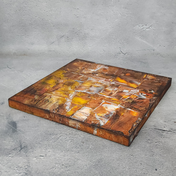 ひろ・あおき　作　「盤035」　アクリル/木製パネル　S3　27.3x27.3cm　抽象絵画　現代アート　スクエア 7枚目の画像