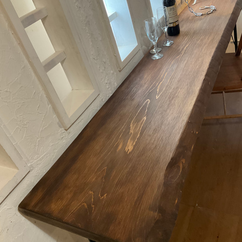 ヒノキ長ものw2018一枚板 ヒノキ カウンターテーブル カフェ