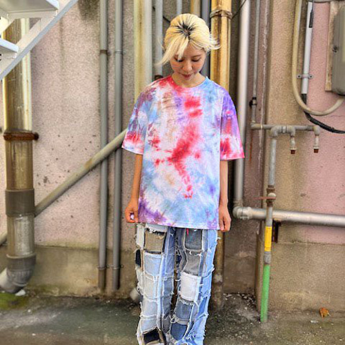 タイダイ染め ビッグシルエット Tシャツ Mサイズ ブルー×レッド