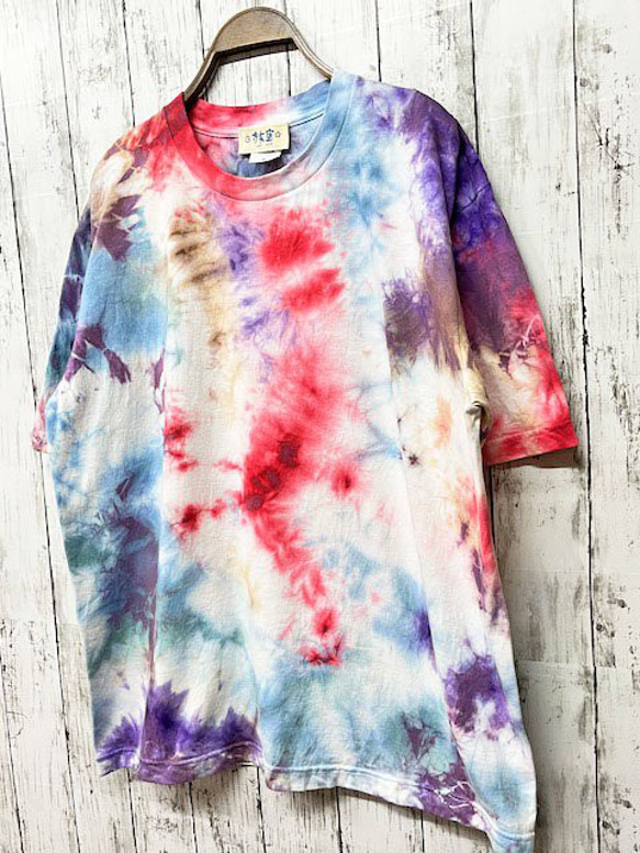 タイダイ染め　ビッグシルエット Tシャツ　Mサイズ　ブルー×レッドミックス　Hippies Dye HD20-23 6枚目の画像