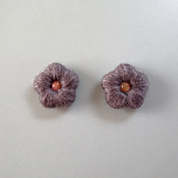毛糸と天然石の花　秋のイヤリング　秋ピアス　金アレ対応 10枚目の画像