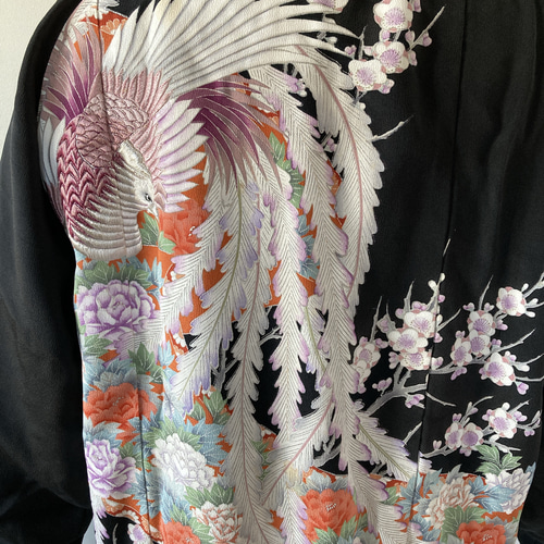 着物リメイク 34番黒留袖ブルゾン 鶴 ジャケット・アウター