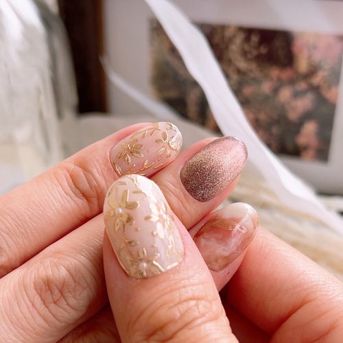 ミラーフラワーマグネットネイル/成人式/前撮り/和装/ウエディング