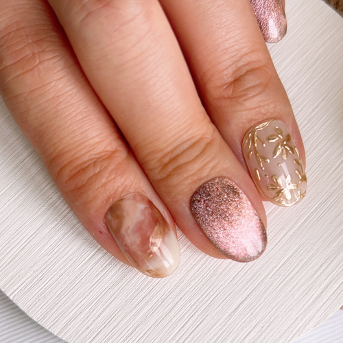 ミラーフラワーマグネットネイル/成人式/前撮り/和装/ウエディング