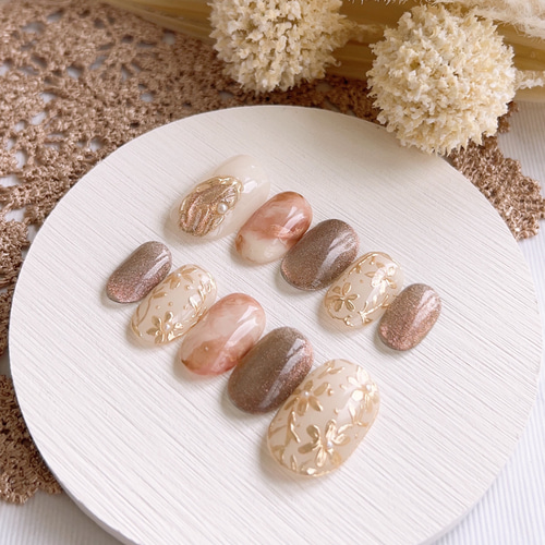 ミラーフラワーマグネットネイル/成人式/前撮り/和装/ウエディング  