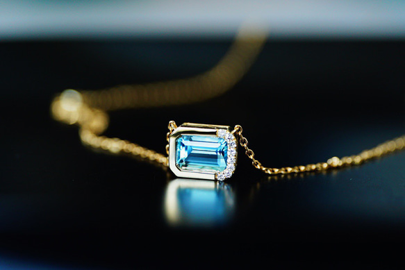 「シンプル」K18天然サンタマリアアクアマリン　天然ダイヤモンド　和名藍玉　水宝玉 3月誕生石　幸福・聡明　ネックレス 2枚目の画像