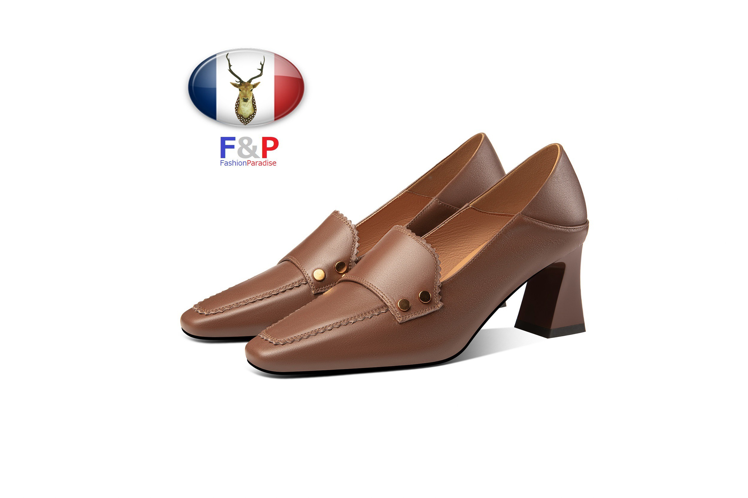 スクエアトゥハラコレザースカラップカジュアルシューズパンプス子牛革靴全2色