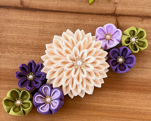 おしお様 2点 まとめ商品 つまみ細工リース #薄紫花# . #ピンク花畑#