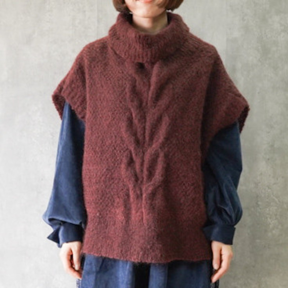 新作♬　モヘア手編み　ニットセーター　重ね着ベスト　ココアブラウン 1枚目の画像
