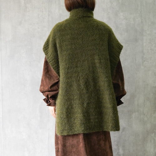 新作♬ モヘア手編み ニットセーター 重ね着ベスト オリーブ グリーン