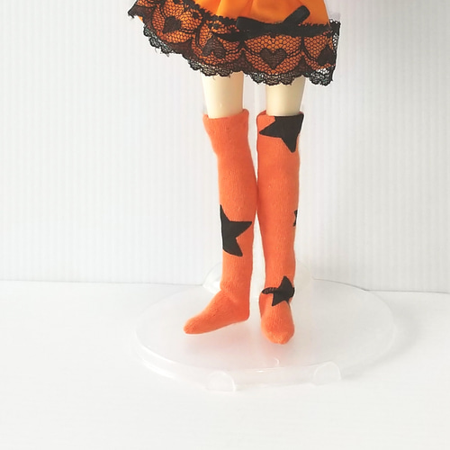 送料無料】22cmサイズ ハロウィン ニーハイ(星/オレンジ) リカちゃん