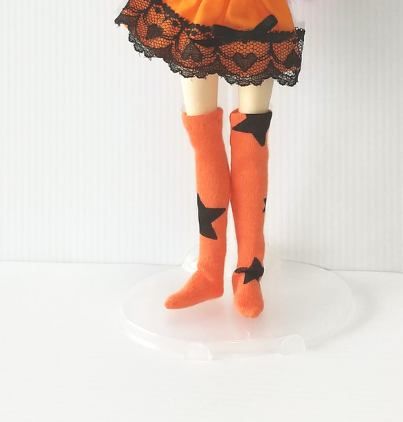 【送料無料】22cmサイズ ハロウィン ニーハイ(星/オレンジ) リカちゃん ブライス 1枚目の画像