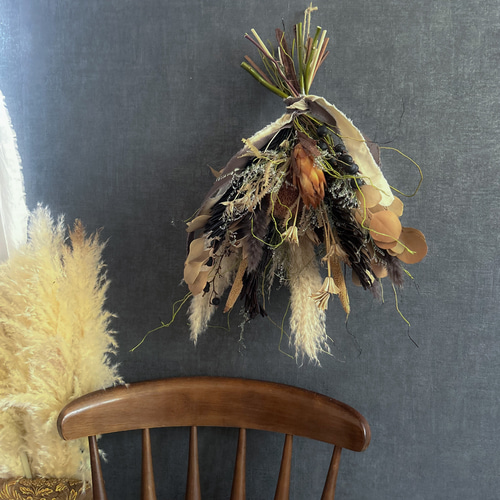 【ミニスワッグ付】ドライフラワースモークツリー＆雲龍柳◇オブジェ•スワッグ ミニスワッグ付】ドライフラワースモークツリー＆雲龍柳◇オブジェ