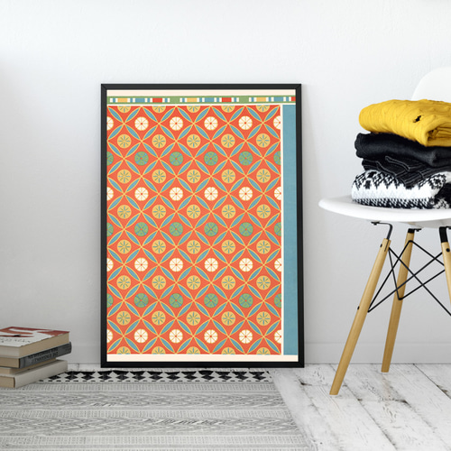 NO.498】タイル模様アートポスター☆オリエンタルお洒落モダン幾何学柄