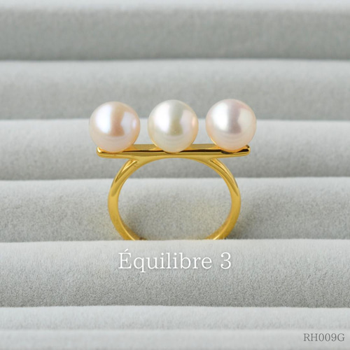 天然真珠 3連パールリング Équilibre 3 ゴールド フリーサイズ
