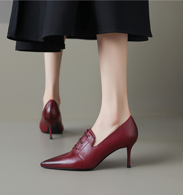 23 新款女士真皮鞋時尚獨特鞋高跟鞋 22 厘米-24.5 厘米 2 色 #820⭐免運費⭐ 第2張的照片