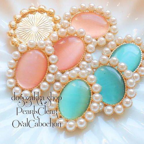 CC ロゴ合金カボション デコパーツ 4個☆パール+アクリル+合金 カボション ピンク ブルー アクセサリー