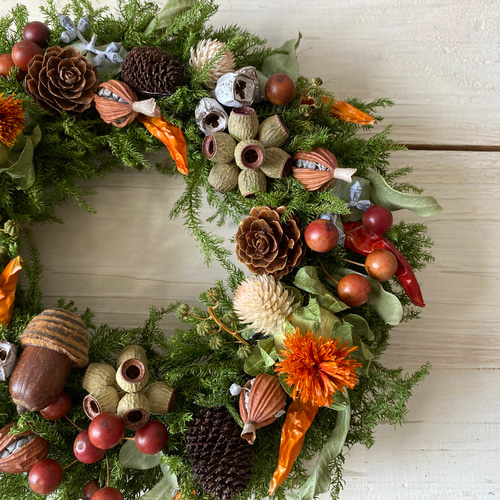 大きめ【木の実のリース】　秋 大きめ【木の実のリース】 秋