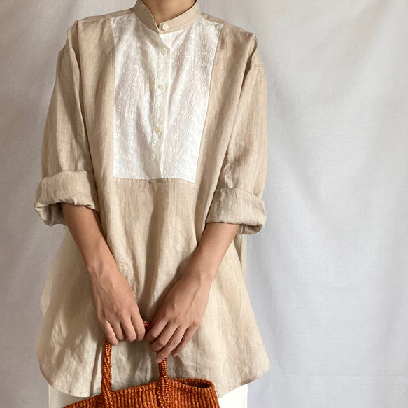 願うあの子の Tunic Blouse 》01/リネン/エクルベージュ/刺繍/小花柄 