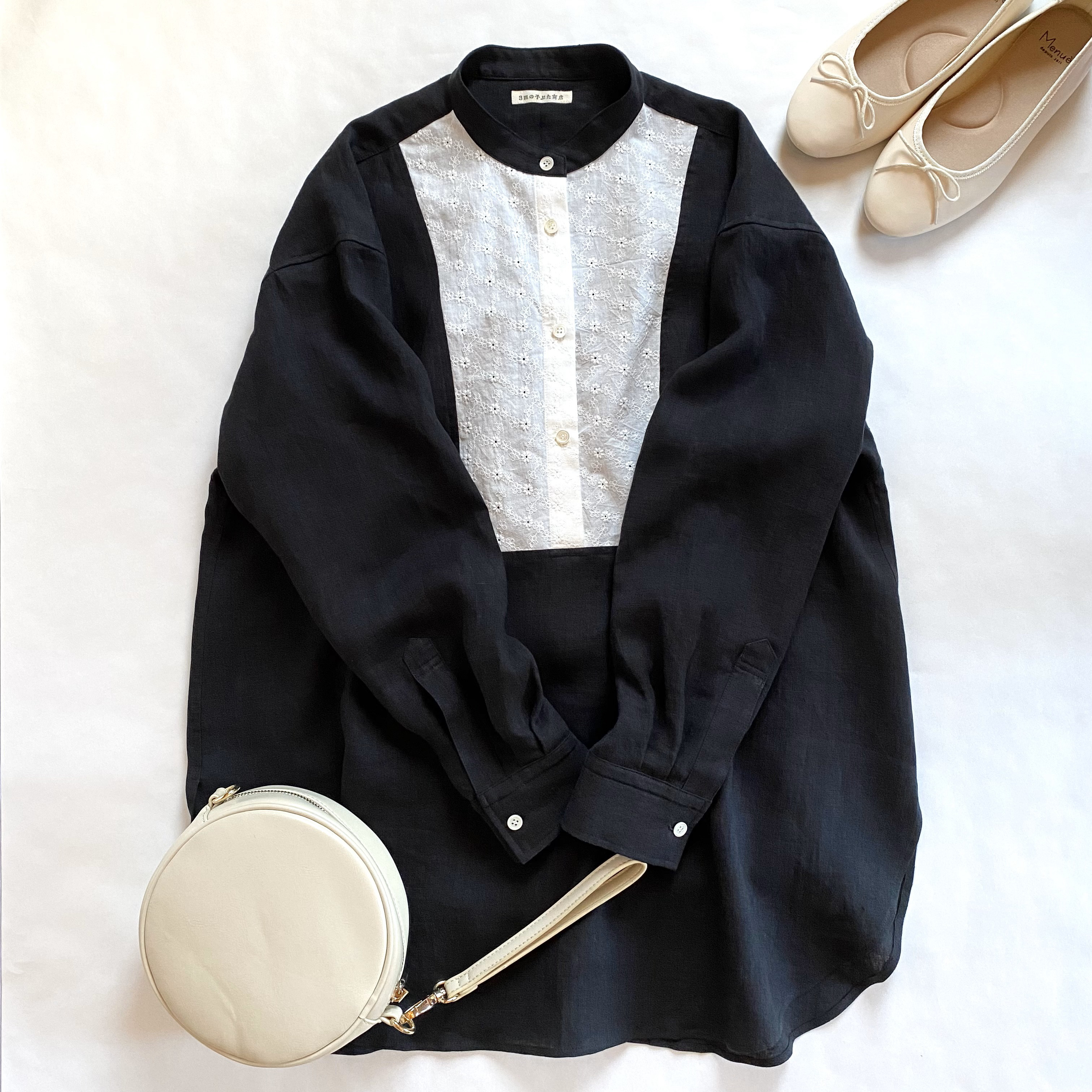 《 願うあの子の Tunic Shirt 》02/リネン/ブラック/刺繍/小花柄/チュニック