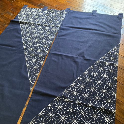 手縫い 一点物『麻の葉』刺し子 暖簾 のれん 間仕切り 目隠し 壁掛け