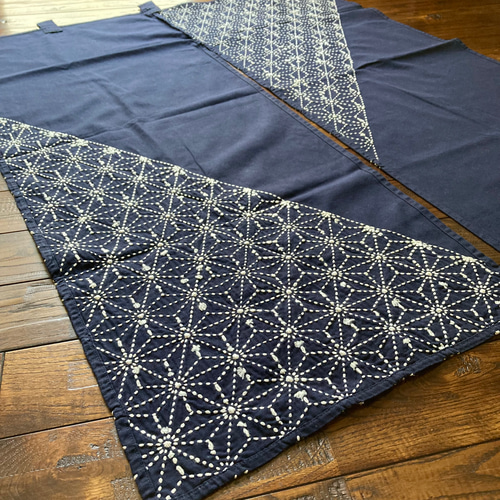 手縫い 一点物『麻の葉』刺し子 暖簾 のれん 間仕切り 目隠し 壁掛け