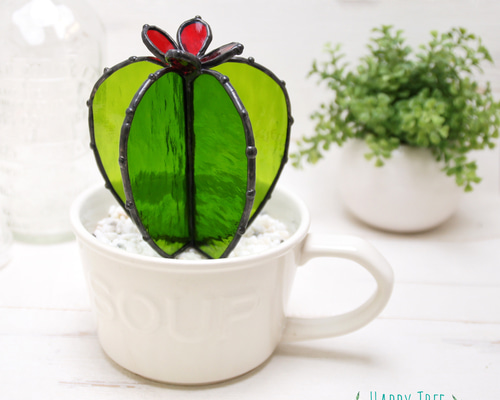 ステンドグラス 癒しのグリーン多肉植物 水やりなしで年中キレイ