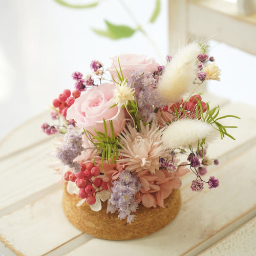 ガラスボールアレンジ ピンク ～プリザーブドフラワーアレンジメント