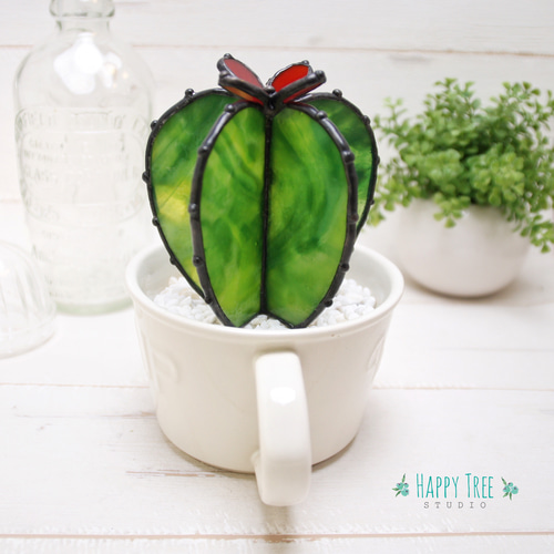 ステンドグラス 癒しのグリーン多肉植物 水やりなしで年中キレイ