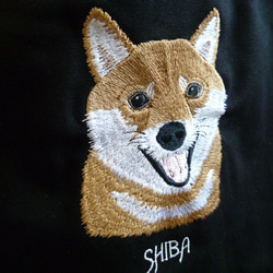 柴犬　刺繍トートバック  (黒） 4枚目の画像