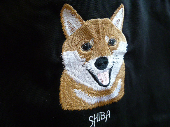 柴犬　刺繍トートバック  (黒） 4枚目の画像